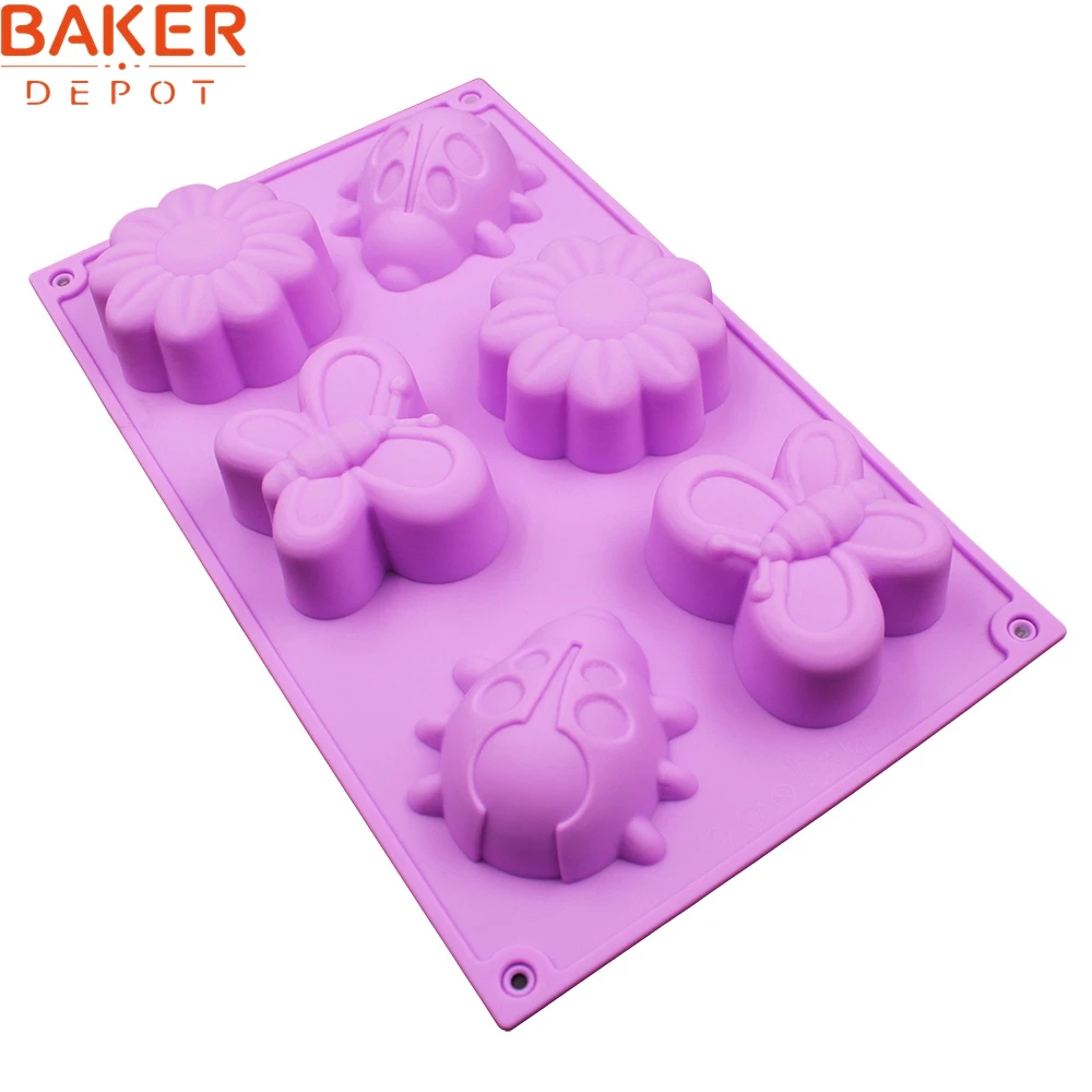 Силиконовая форма для торта 6 цветов бабочки и жука|Формы тортов| |