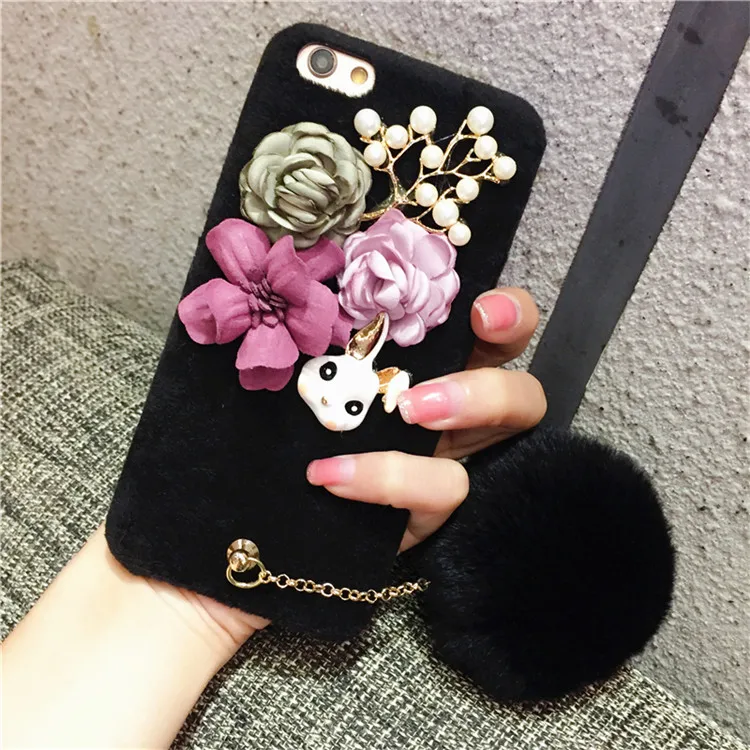 LaMaDiaa теплый плюшевый Меховой чехол для iPhone 11 Pro MAX 6 6s 7 8 Plus милый девчачий цветок мягкий чехол на заднюю панель телефона для iPhone X XR Xs Max