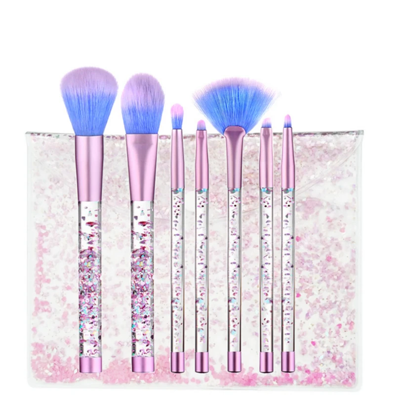 

7Pcs Makeup Brushes Set Transparent Liquid Glitter Powder Foundation Eyeshadow Brush Kit With Bag Unicorn Pincel Maquiagem