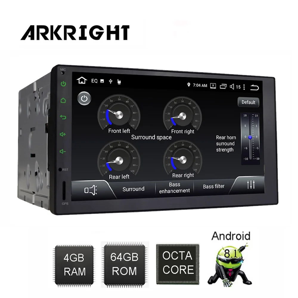ARKRIGHT " 2Din 4+ 64 ГБ Android автомобильный Регистратор/Автомобильная магнитола Android 8,1 Восьмиядерный Универсальный головной убор HD gps Поддержка DSP