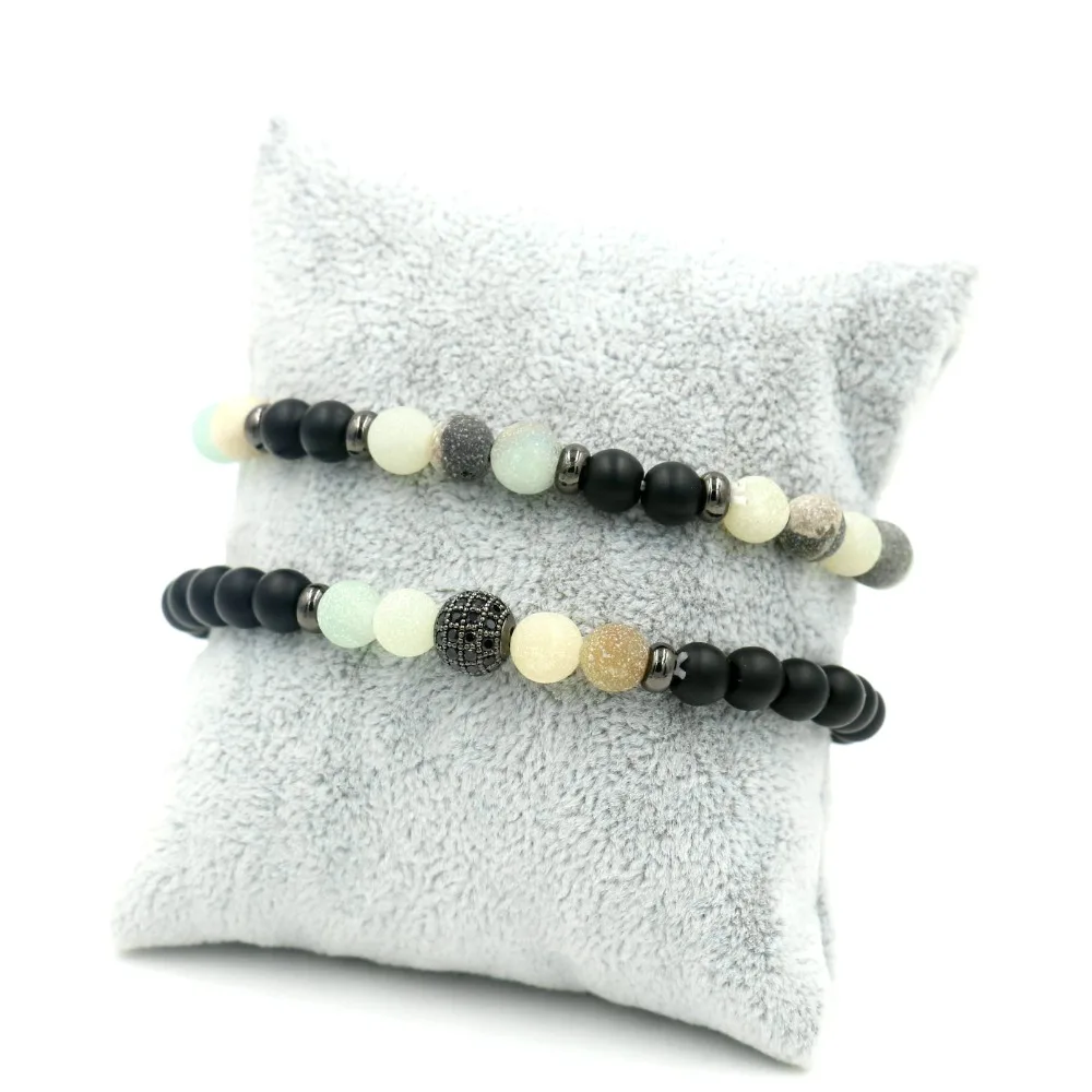 2 шт./компл. из натурального камня без рукавов вышитое бисером циркон мяч браслет