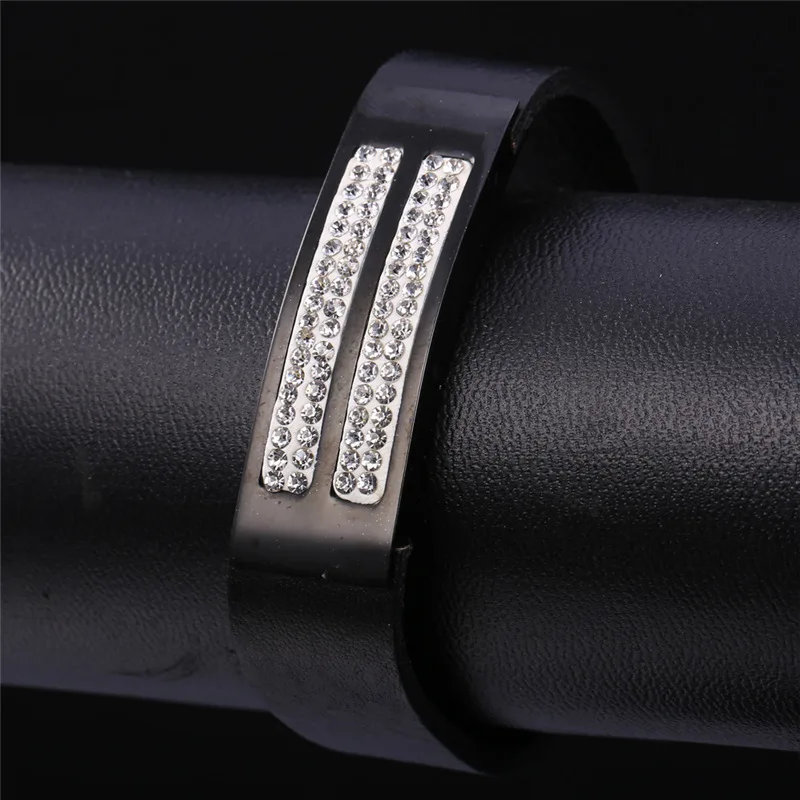 U7 Кожаный Браслет Для Женщин /Мужчин Рок Ювелирные Изделия Мужские Стразы Черные