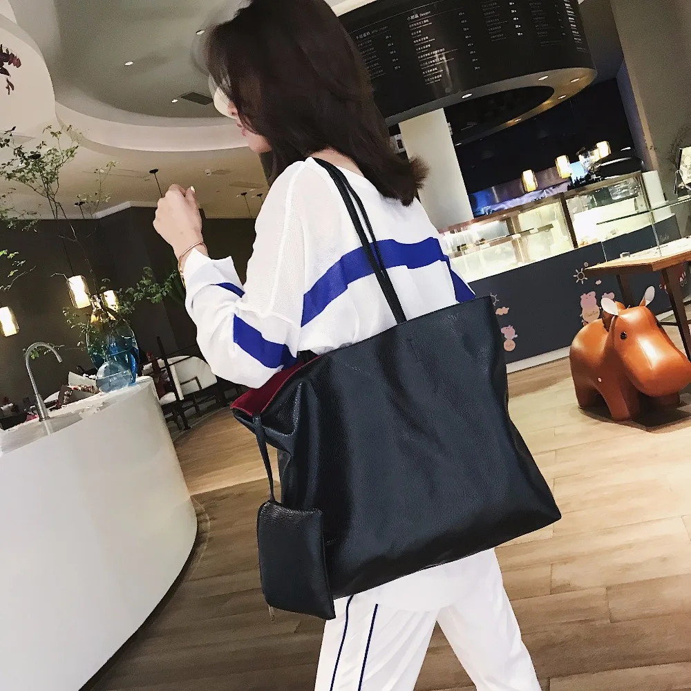 Черная Женская Сумка тоут Bolso Grande Повседневная Дамская сумка из мягкой