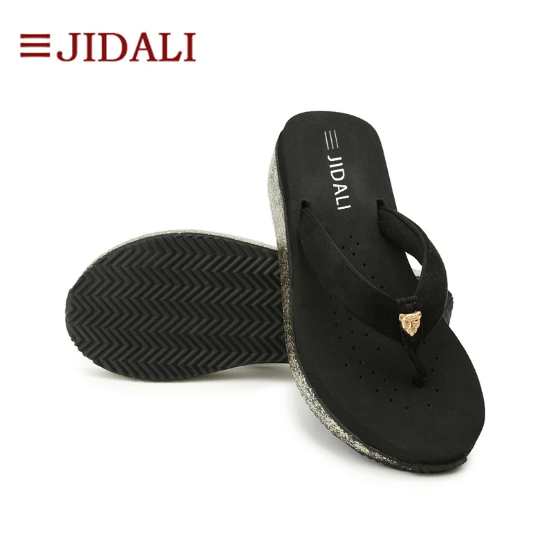 JIDALI/Модная женская обувь шлепанцы на танкетке средней высоты из ЭВА с золотыми