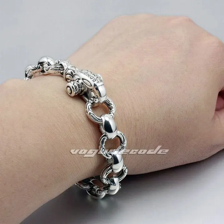 Рокерский модный тотемный браслет из твердого стерлингового серебра 925 пробы