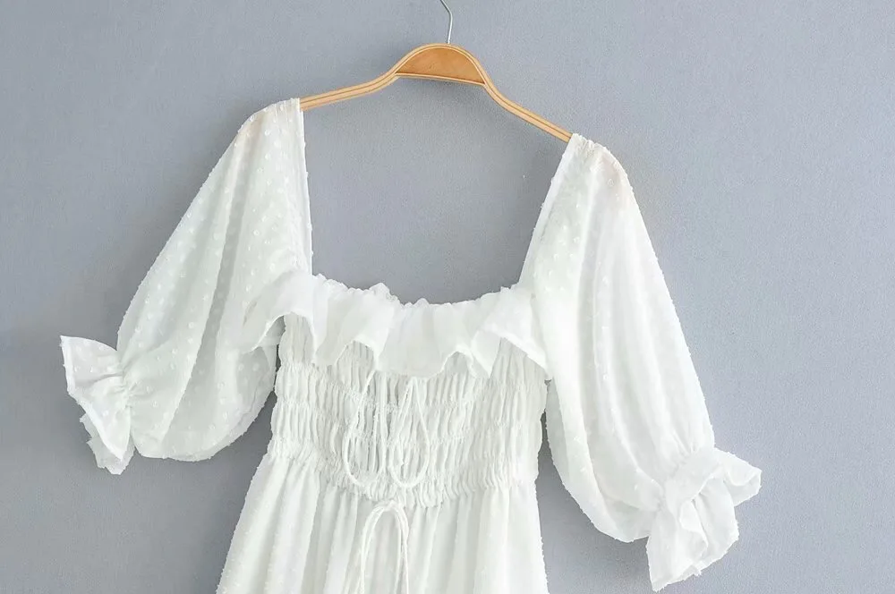 Женское платье с коротким рукавом длинное белое пачка во французском стиле