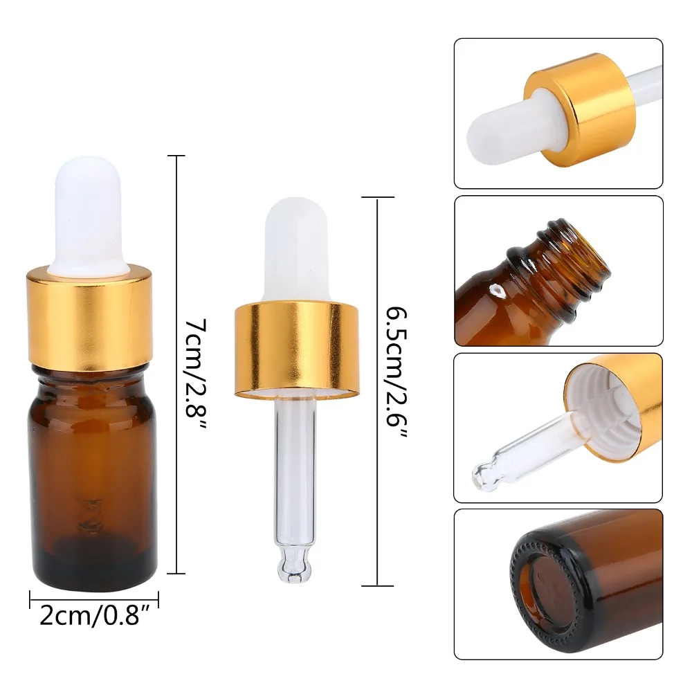 5 шт./компл. янтарные бутылки эфирного масла со стеклянными капельницами для глаз