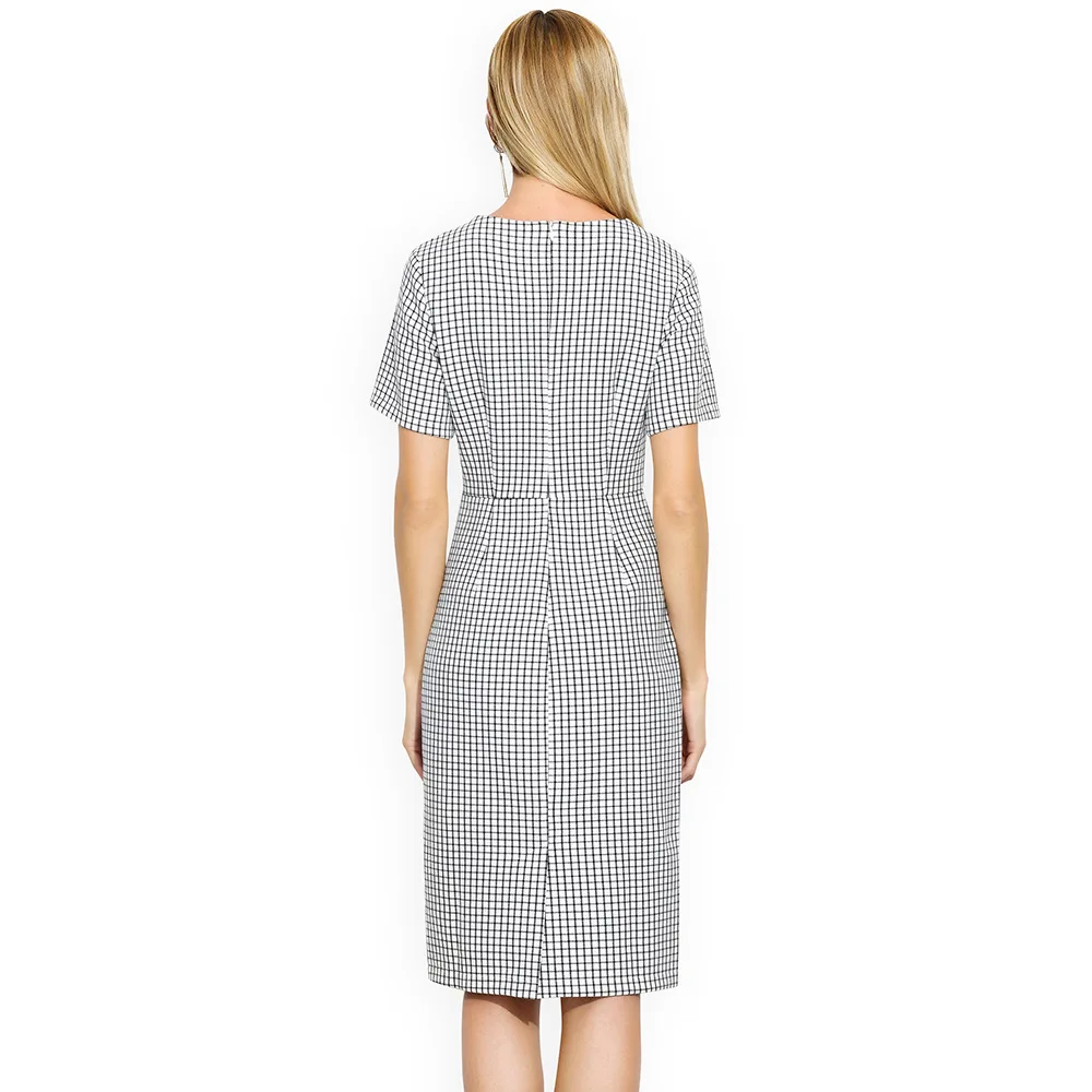 Женское случайные плед платья Круглый шея Мода плюс размер коротким рукавом