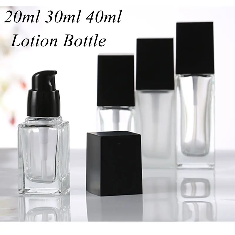 Прозрачная квадратная стеклянная бутылка 1 шт. 20 мл 30 40 с черным насосом для