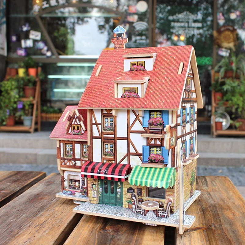 Robud 3D Франция кафе Пазлы игра деревянная модель строительные наборы Популярные