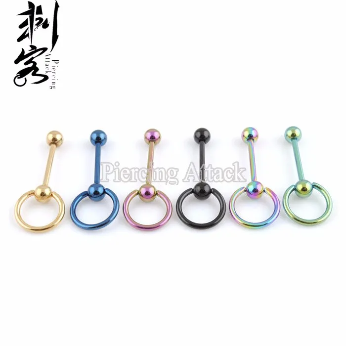 Titanium Anodized Рабом Кольца, украшения для Пирсинга Языка 1.6*16*5 мм Лот 30 шт. Ювелирные Изделия Тела
