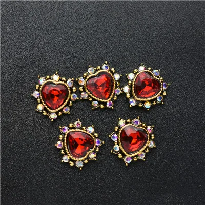 10Pcs-Heart-Red 10 шт 3D Стразы для ногтей, блестящий кристалл алмаза для ногтей, металлические украшения для ногтей, украшения DIY, амулеты - Цвет: 10Pcs-Heart-Red
