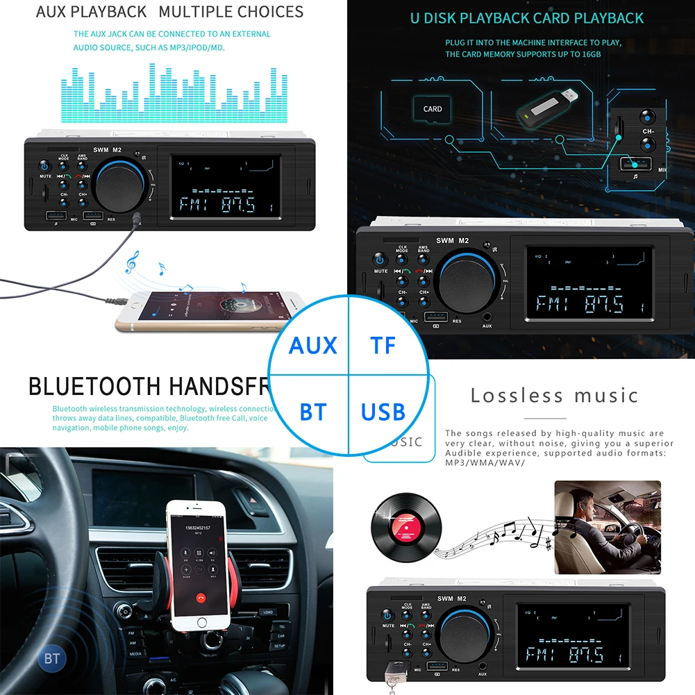 Автомобильный радиоприемник Bluetooth Авторадио 12 в автомобильный стерео радио FM Aux вход приемник зарядка SD USB In-dash 1 din автомобильный MP3 мультимедийный плеер