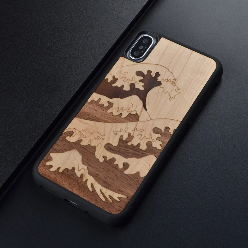 Морская волна деревянное ремесло для Iphone 8x7 6 S Plus чехол, защитный настоящий Деревянный чехол для телефона для samsung Galaxy S7 S8 Plus чехол