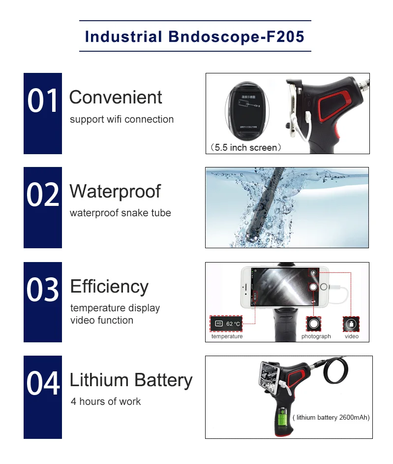 Профессиональная промышленная камера Borescopes 6 регулируемый светодиодный светильник с 80 см трубкой бороскоп инструмент для технического обслуживания и ремонта транспортных средств