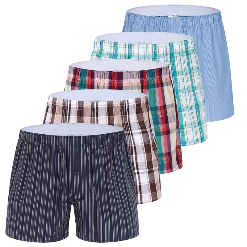 High quality cotton men boxer shorts comfortable loose underwear men plaid cueca masculina cuecas boxers de marca 5 pcs/lot