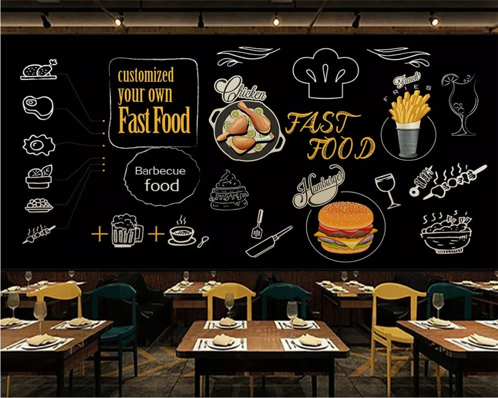 Beibehang Пользовательские Современные обои ручной росписи гамбургеров фаст-фуд