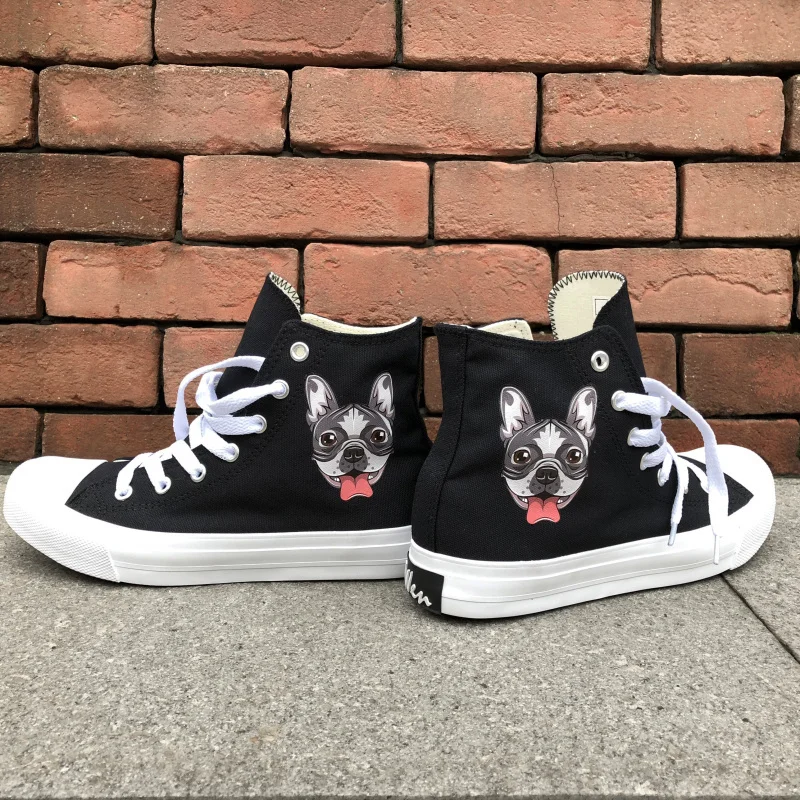 

Wen Design Cute French Bulldog Head High Top Mens Canvas Skateboard Shoes Black White Womens Athletic Shoes Sneakers Plimsolls