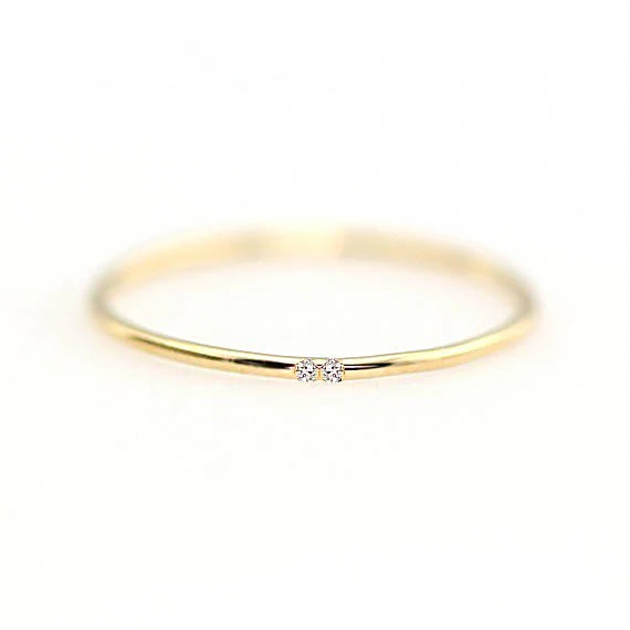 gold color 2 CZ Минимальное циркониевое кольцо для женщин подарок 3 цвета 1 мм Полное круглое тонкое модное Ювелирное кольцо Горячая Распродажа KCR101 - Цвет основного камня: gold color 2 CZ