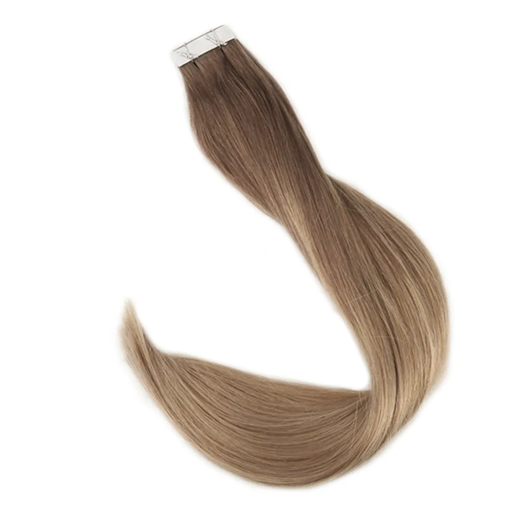 10 14 Full Shine Tape in Hair Extensions 50 Gram Glue On Hair Balayage Color Machine Remy Human Hair Extensions Invisible Hair Tapes - Цвет: 10 14