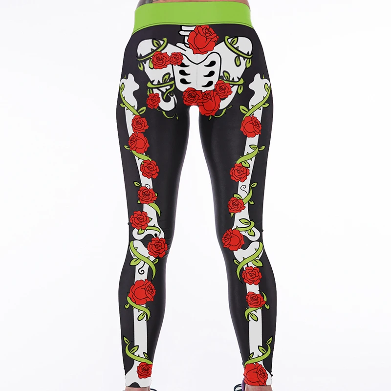 Женские эластичные леггинсы с высокой талией Nandi розовые принтом скелета и