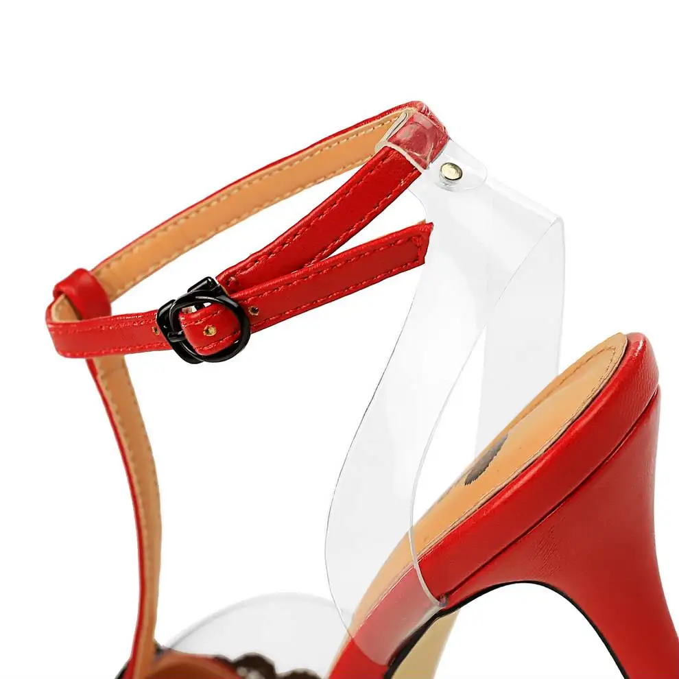 

EOEODOIT Summer Fashion Lady Sandals High Stiletto Heels Pointy Toe Ankle T Buckle Pumps Lace Embroidery Thin Heels Shoes