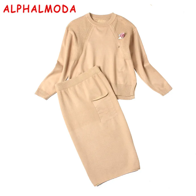 Женский костюм ALPHALMODA свитер с длинным рукавом и юбка элегантный комплект из двух