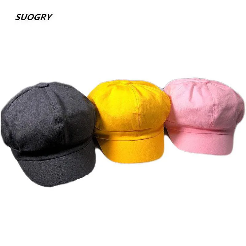 Новые модные женские шапки однотонные простые береты весенне летние в Корейском