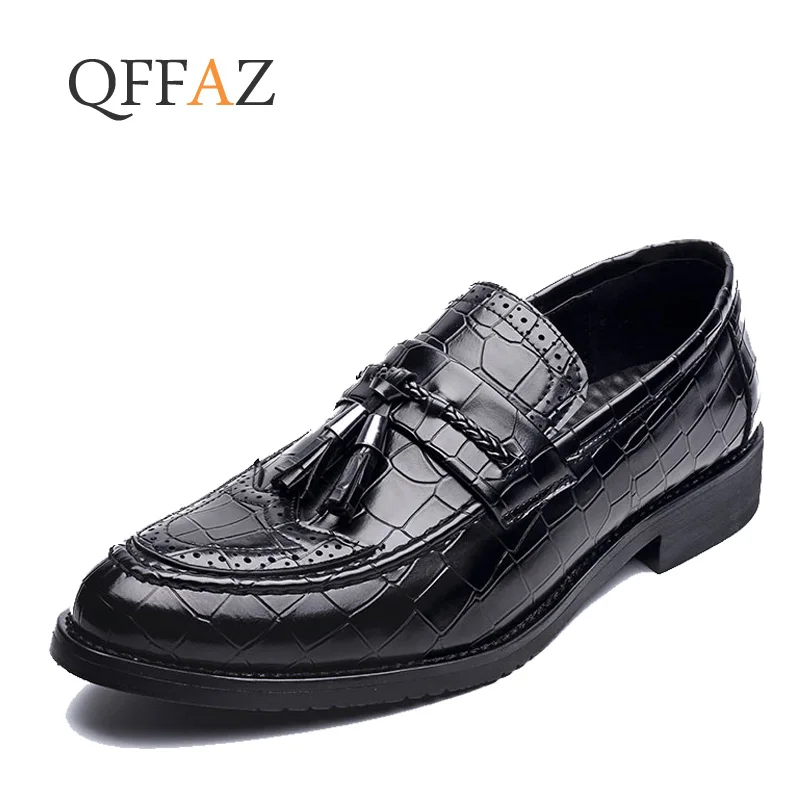 

Мужские классические туфли QFFAZ, классические броги с кисточками, оксфорды, кожаные лоферы в британском стиле, мягкая обувь на плоской подошв...