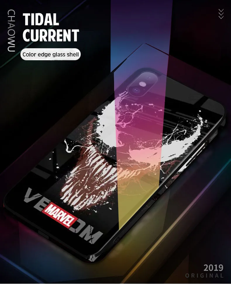 Venom A Venom Черная пантера Бэтмен Железный человек закаленное стекло чехол для iPhone 11 Pro X XR XS MAX 7 8 6 6S Plus Супермен чехол Спайдермен - Цвет: Venom A