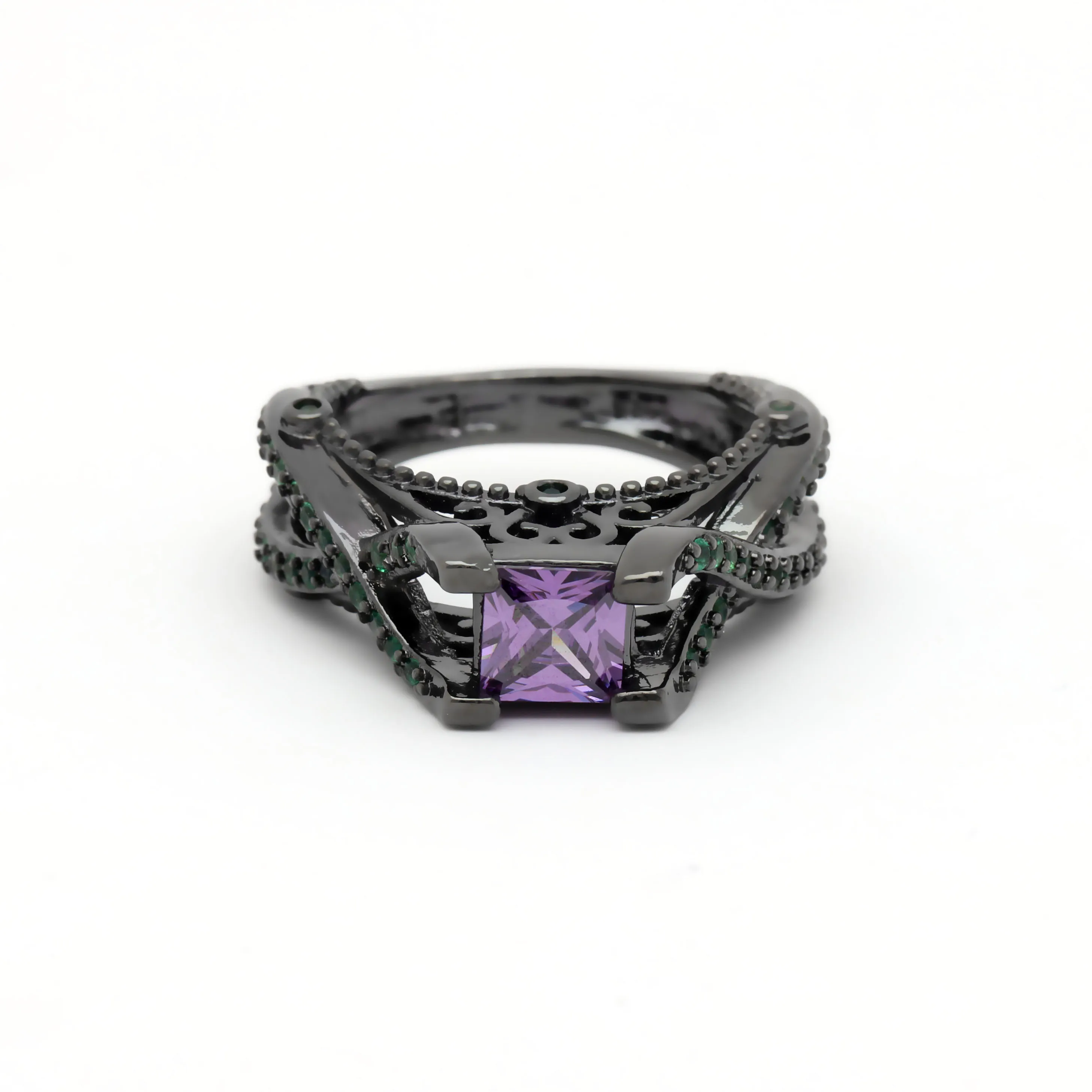 Новое модное фиолетовое кольцо из кубического циркония с крестом и бусинами