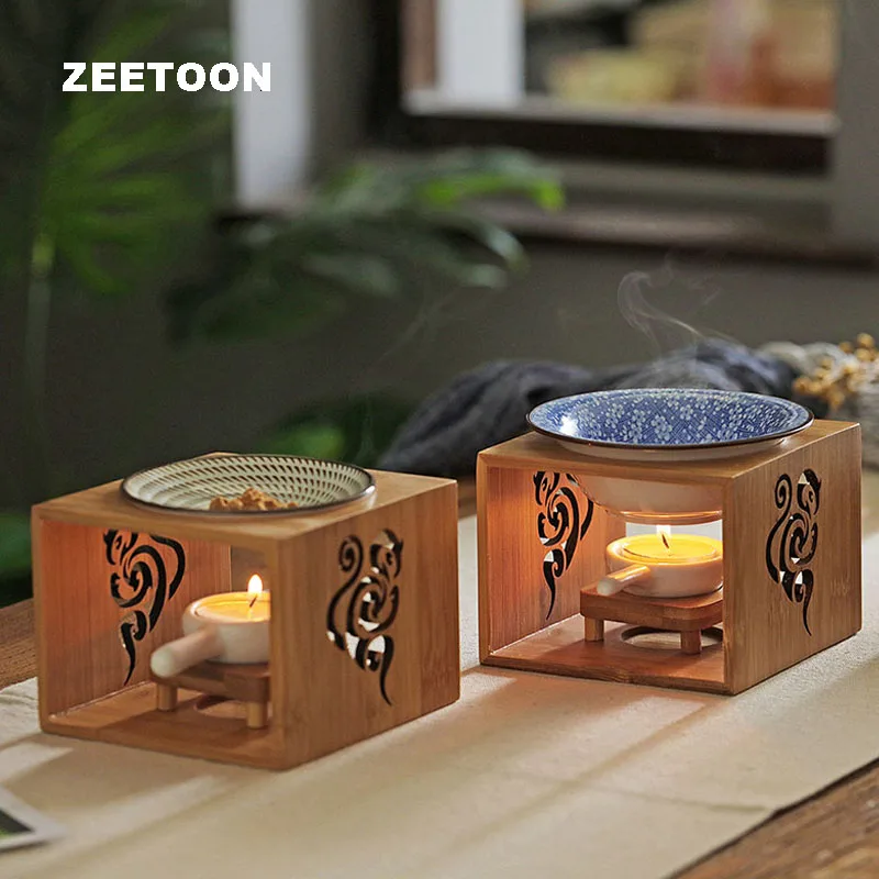 Полый бамбуковый курильница с резьбой подсвечник Нагреватель эфирного масла