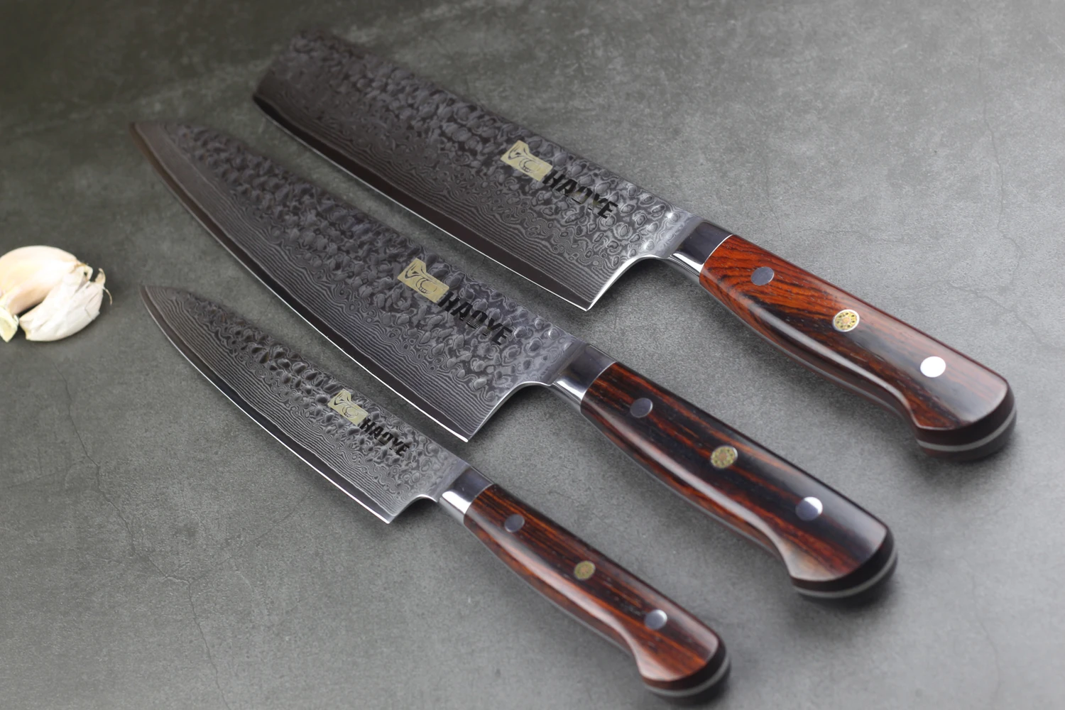 3 шт. японский шеф-повара Nakiri Gyuto Набор ножей для стейка Дамасские кухонные ножи с ручкой Dalbergia Полный Тан приготовления столовых приборов Новинка