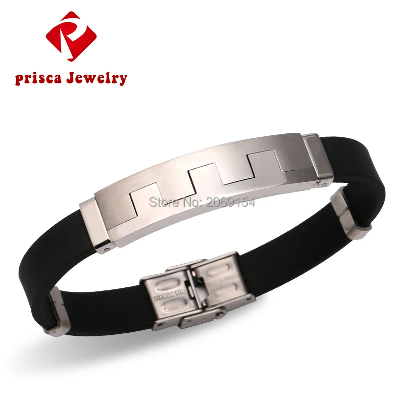 Модные силиконовые браслеты для мужчин из нержавеющей стали с геометрическим