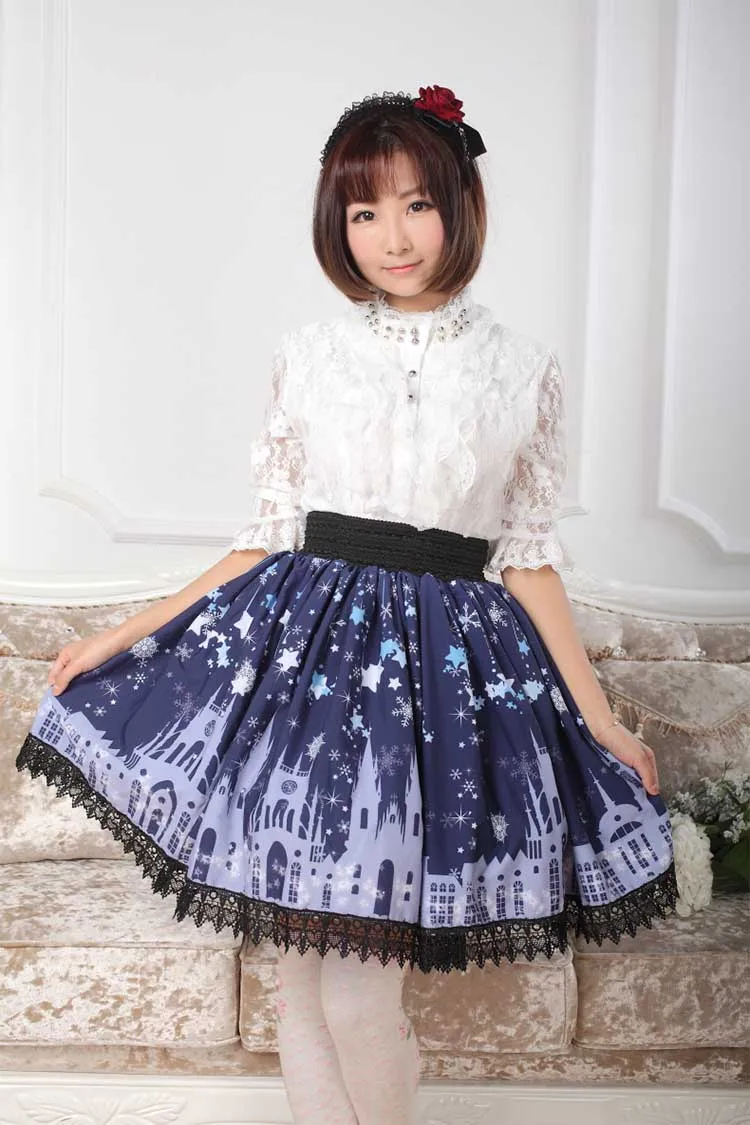 Милая темно синяя плиссированная юбка трапециевидной формы с принтом церкви и