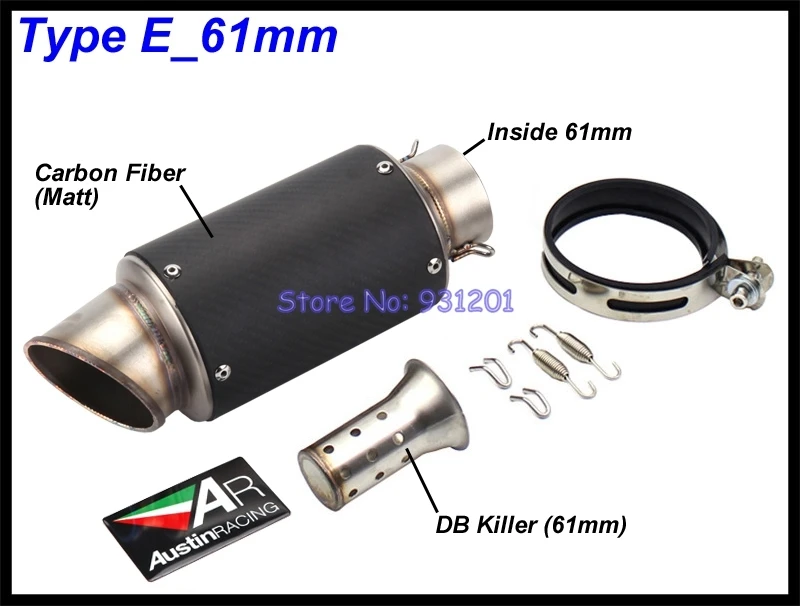 Inlet 51mm 61mm Motorcycle Exhaust Pipe Muffler AR Austin Racing Universal Carbon Fiber Motorbike Muffler Exhaust DB Killler