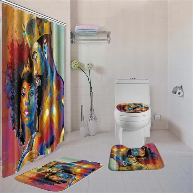 

Dafield Bathroom Set With Shower Curtain Luxury African American Girl Shower Curtain Bath Rug Sets Toilet Cover Bath Mat Set
