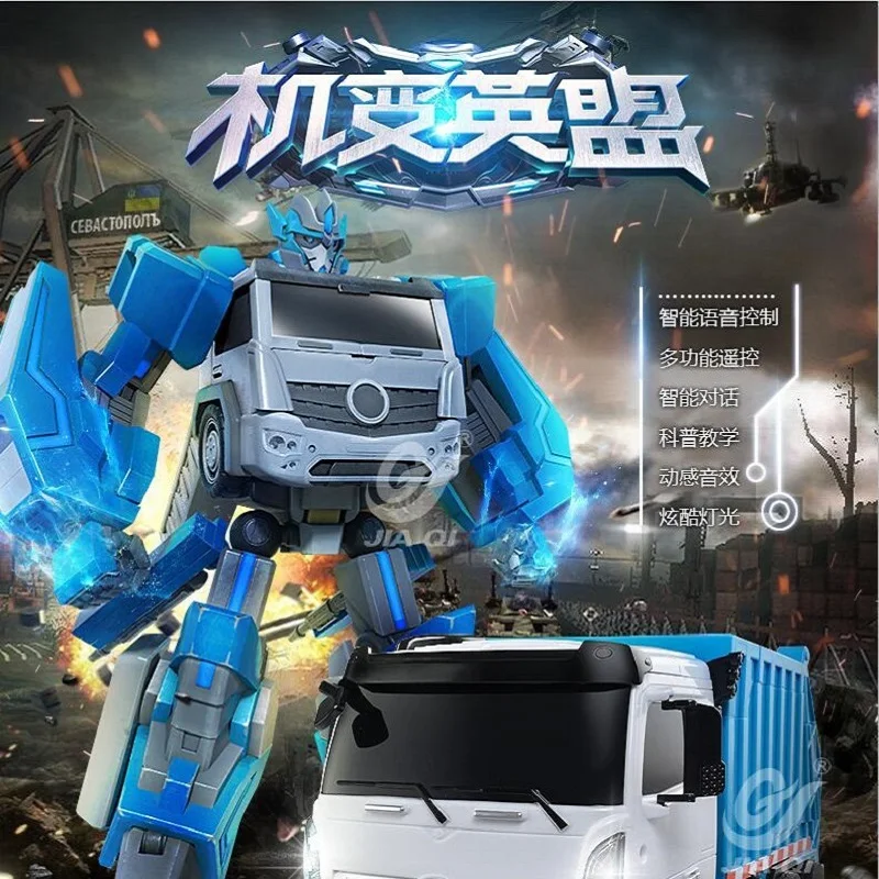 2.4G  Speech control  trans robot toy car dancing  voice control truck with lights  One-key deformation