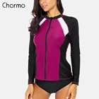 Charmo женская спортивная рубашка на молнии с длинным рукавом, купальник лоскутного покроя, одежда для плавания, топ для серфинга, походная рубашка, топ с защитой от сыпи UPF50 +