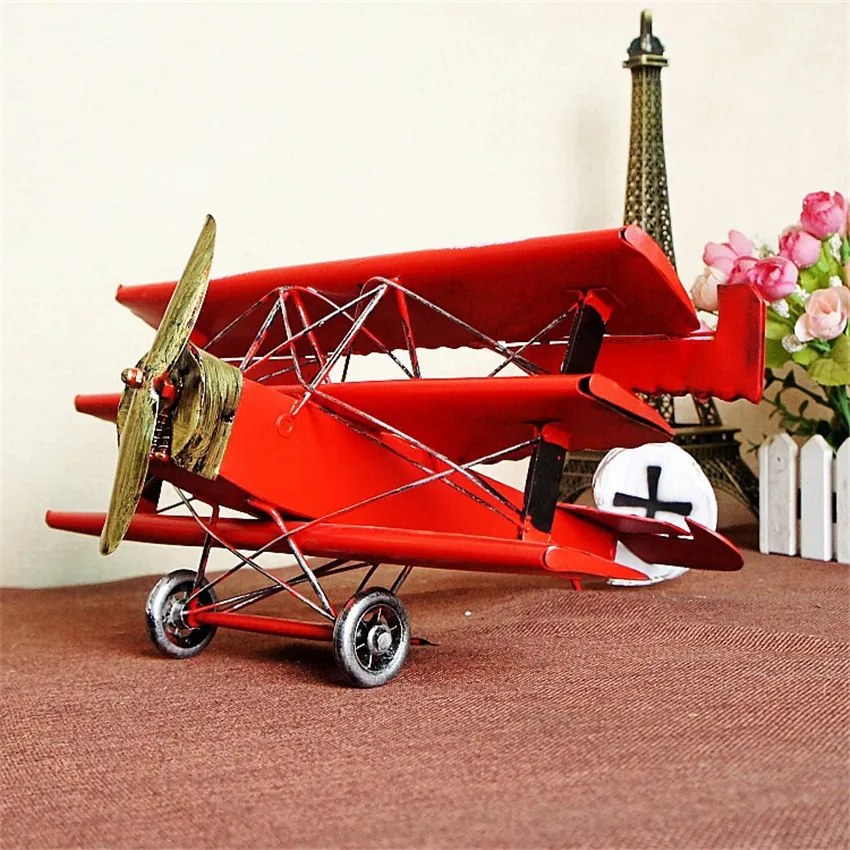 

1pc/lot Vintage Metal Model Red Airplane Model Party gift Toy Vehicles Creative Home/Pub/Shop Decoration Retro Aircraft Decor