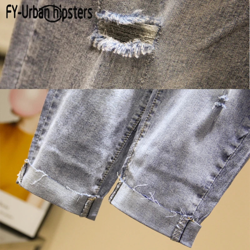 Женские рваные джинсы с высокой талией летние джинсовые штаны на шнуровке