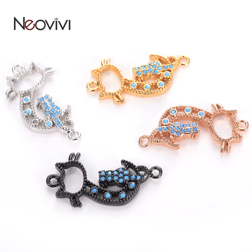 Neovivi Hollow Cat Charms Pave Blue Micro Cubic Zircon Copper Animal Charm for Bracelets Necklace Jewelry Making DIY Accessories | Украшения