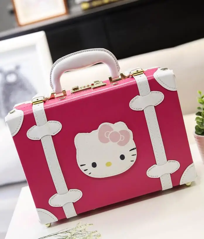 Корейская версия Многофункциональный hello Kitty портативный pu чемодан сладкие розовые модные косметички маленькие женские сумки - Цвет: Красный
