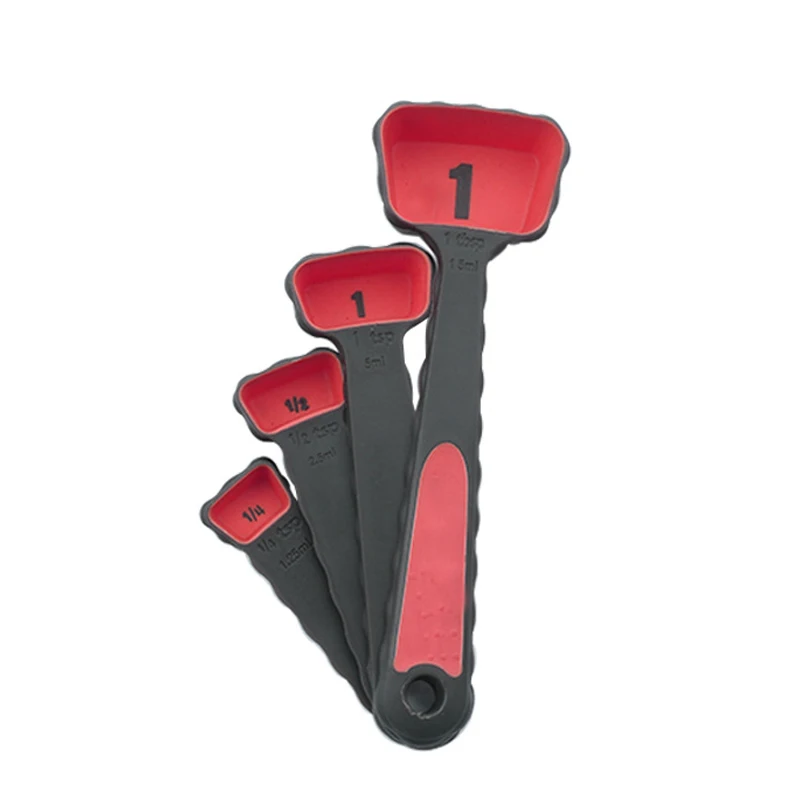 4pcs red spoon 4 шт. силиконовые портативные мерные стаканы ложки складные кухонные принадлежности для измерения качества еды кухонные принадлежности для готовки - Цвет: 4pcs red spoon