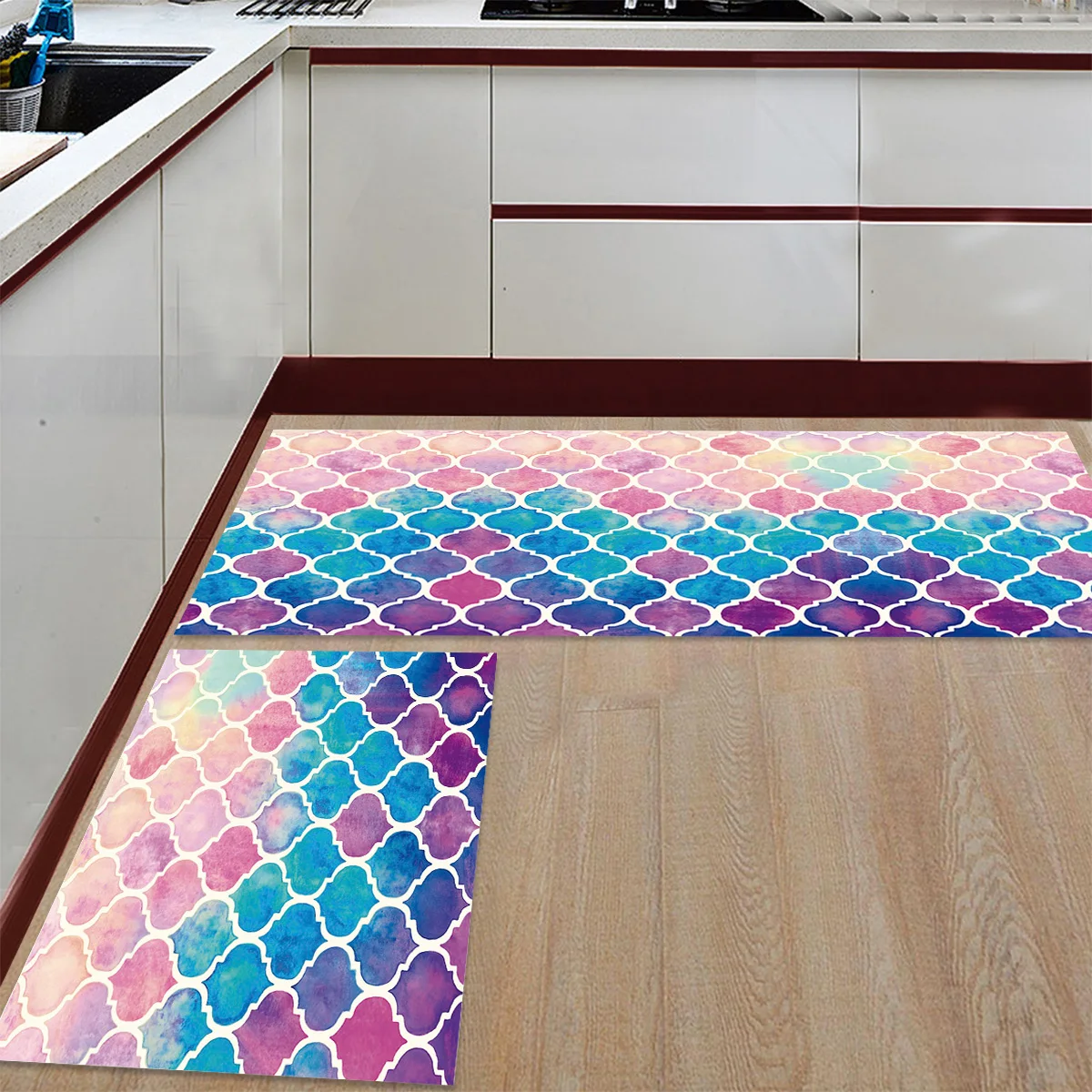 Цветной сафьян геометрические проверки 2 шт коврик на кухню под домашним
