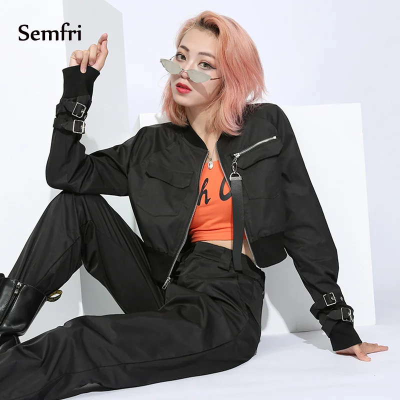 Semfri верхняя одежда укороченный Курточка бомбер Для женщин патч с длинным рукавом