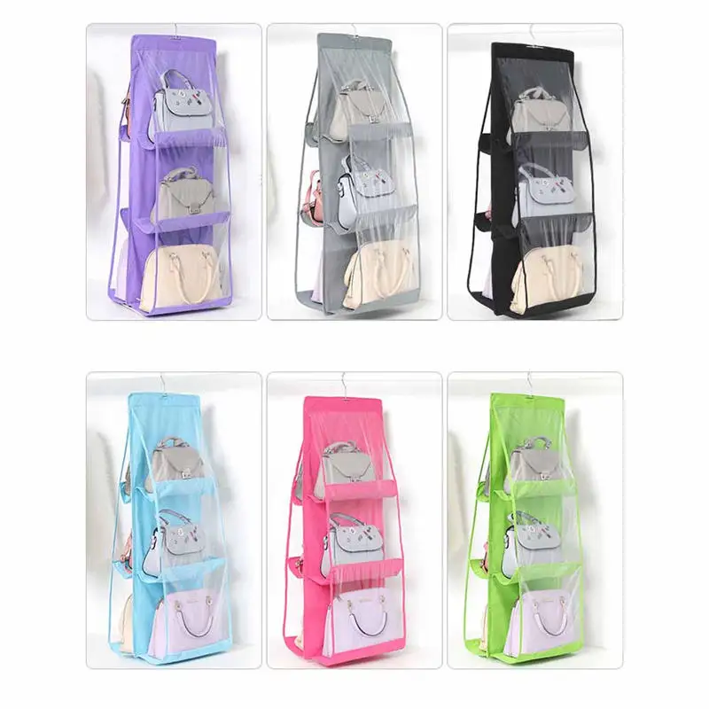 6 Pocket Hanging Handbag Organizer for Wardrobe Closet Clothes Storage Bag Door Wall Clear Sundry Shoe Home Hanger Pouch | Дом и сад
