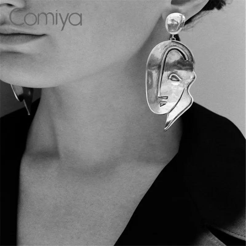 Comiya оптовая продажа цинковый сплав висячие серьги с узором лица для женщин в