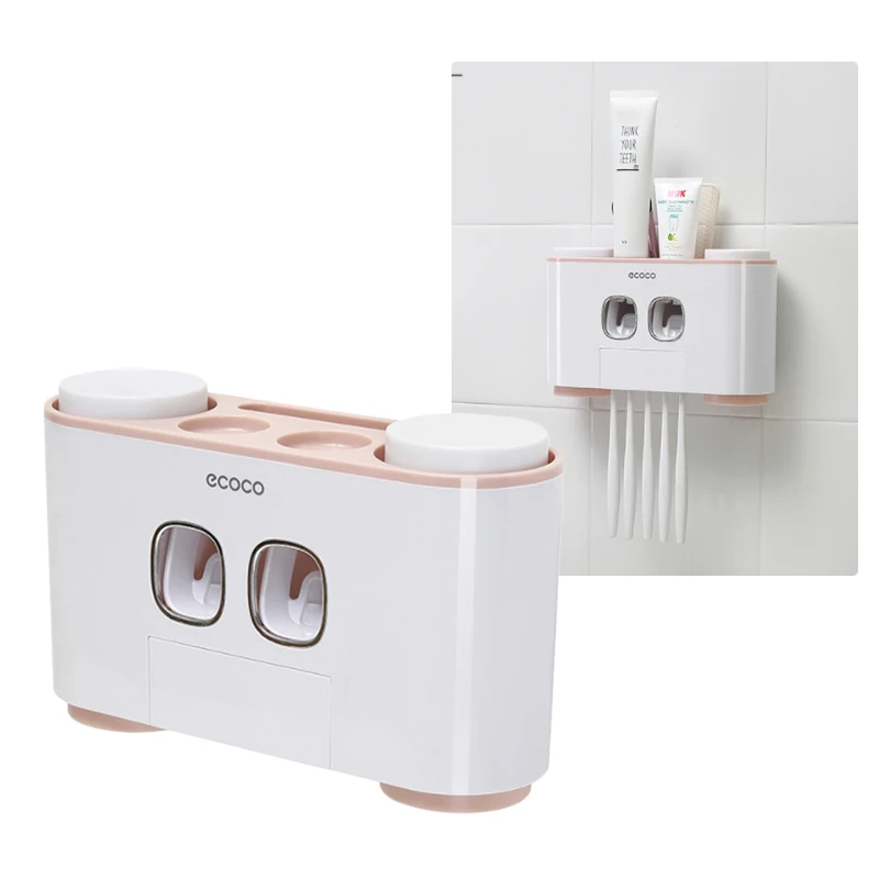 

Toothbrush Holder 5 Racks Dust-proof with Cups Toothpaste Squeezer Dispenser Automatic Wall Stand Shelf Bathroom accessories