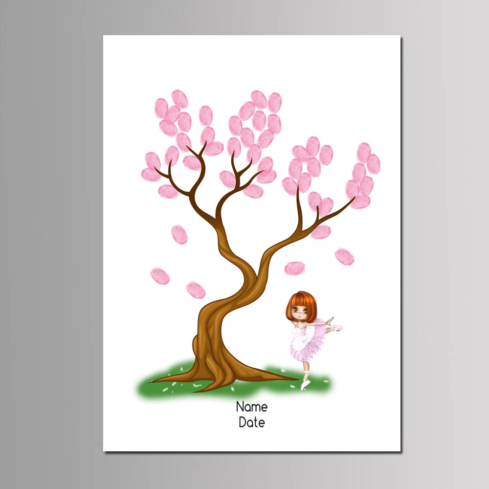 Baby Boy Girl Baptism Party Favor DIY Fingerprint Tree Guest Book Kids Birthday Gift Event Decor Customized Canvas Painting